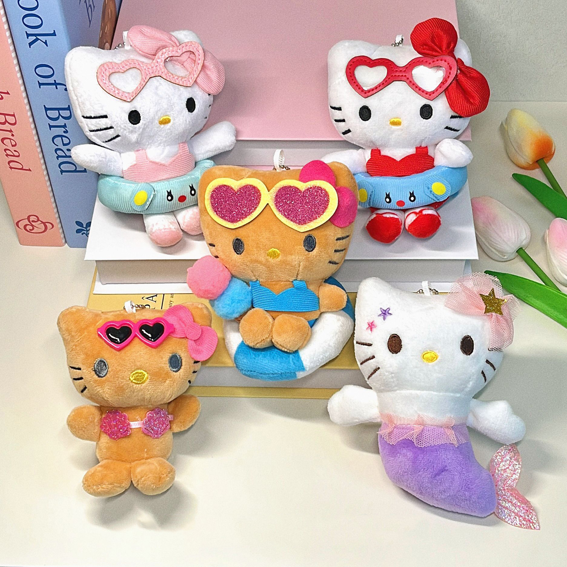 Hawaiiaanse Hello Kitty pluche badring hanger schattige anime KT kat pop gevulde rugzak charme decor cadeau voor meisjes