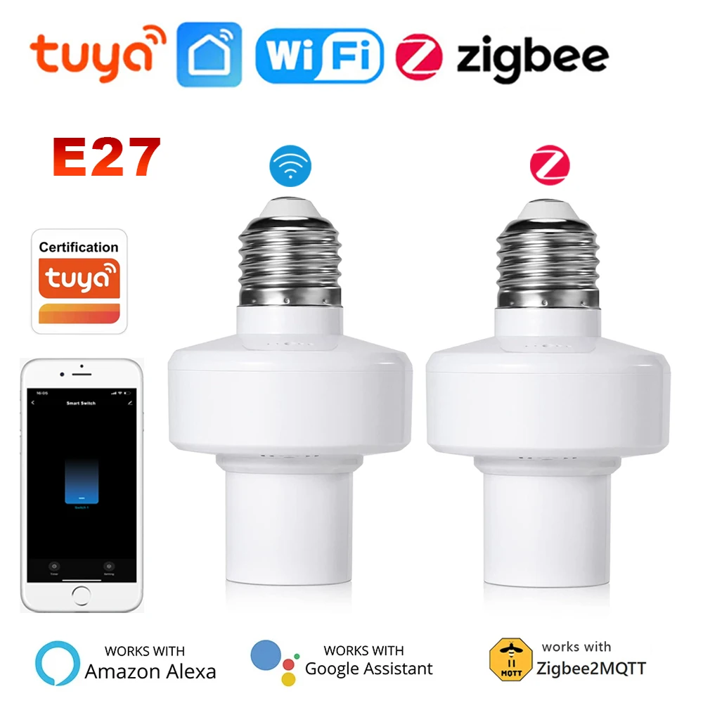 Toma de luz inteligente Tuya WiFi/Zigbee, adaptador de bombilla E27, Base de soporte de lámpara AC85-265V, Control por aplicación Smart Life, compatible con Alexa y Google Home