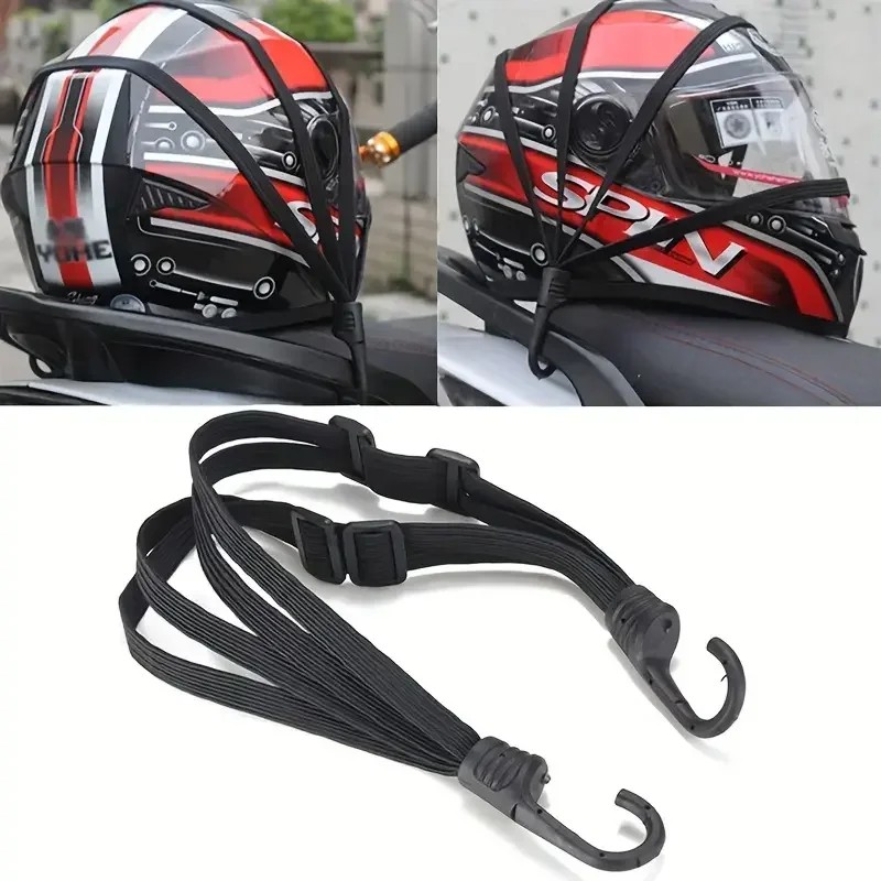 1pc motocicleta mala elástica com gancho de segurança-capacete versátil malha transporte de engrenagem durável e elegante para viagens diárias