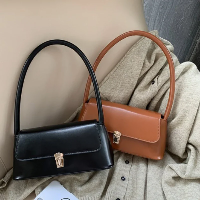 Modna damska torba na ramię w stylu retro Prosta torebka w jednolitym kolorze Vintage torba pod pachami