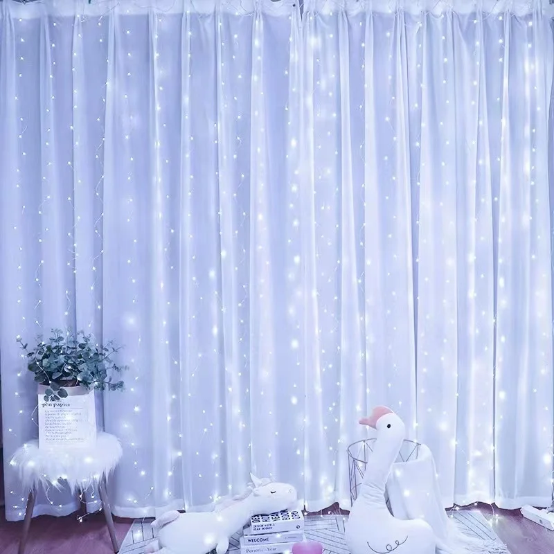 6M/3M New Year Lights Curtains for Windows Led Fairy Christmas Light Room String Battery Powered Garland Waterfalls Decorations