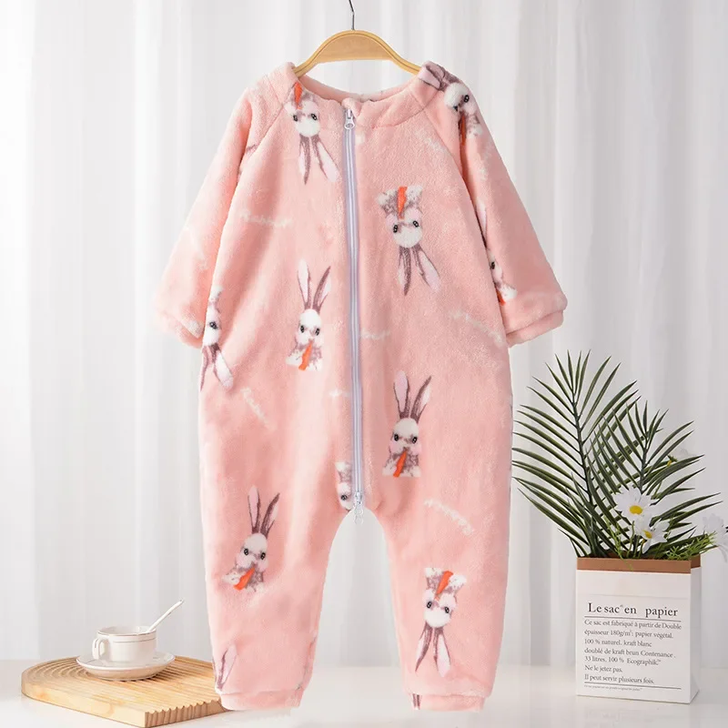 Crianças macacão meninos meninas manga longa flanela pijamas crianças inverno dos desenhos animados pijama do bebê pijamas 1-4 anos saco de dormir