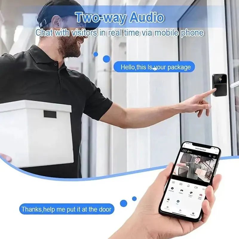 Wifi vídeo campainha câmera visão noturna hd sem fio inteligente bateria de segurança em casa campainha da porta em dois sentidos intercom mudança voz para casa