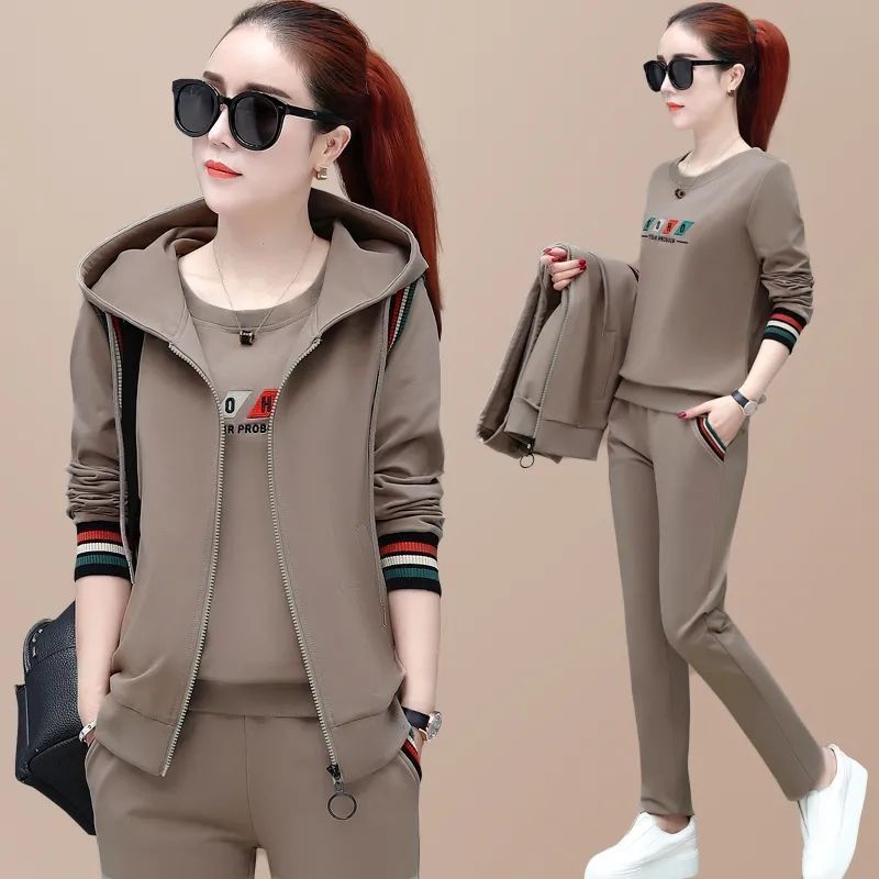 Traje de moda para mujer, nueva versión coreana, Top de manga larga para primavera y otoño, ropa deportiva informal, tres trajes elegantes para mujer 2024