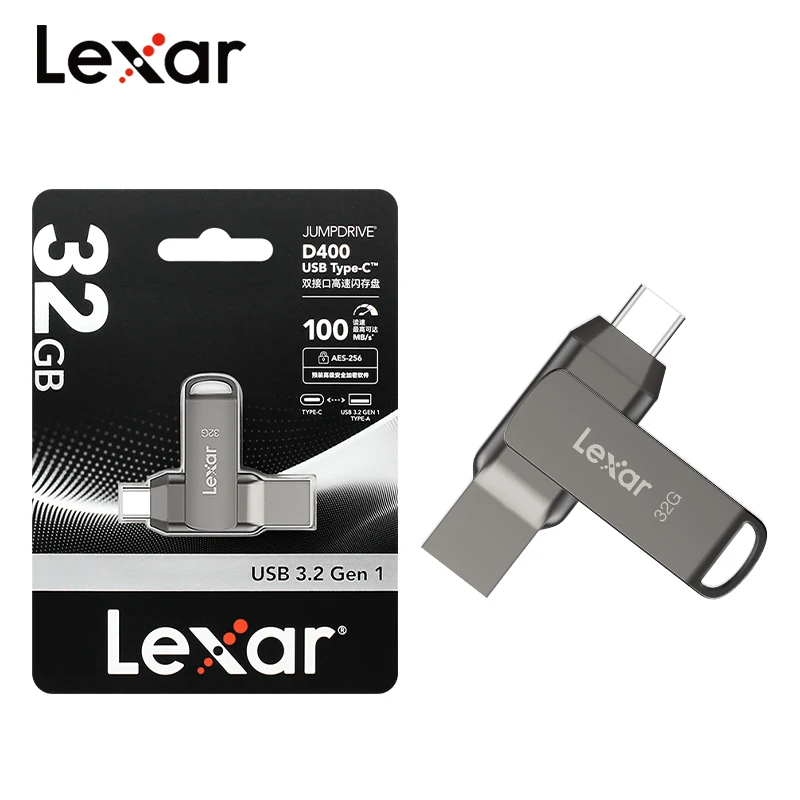 Lexar Jumpdrive D400 tYPE-C USB3.2 GEN1 флэш-память 32 ГБ 64 ГБ 128 ГБ 256 ГБ USB 100 МБ/с скорость чтения флэш-накопитель для ПК телефона