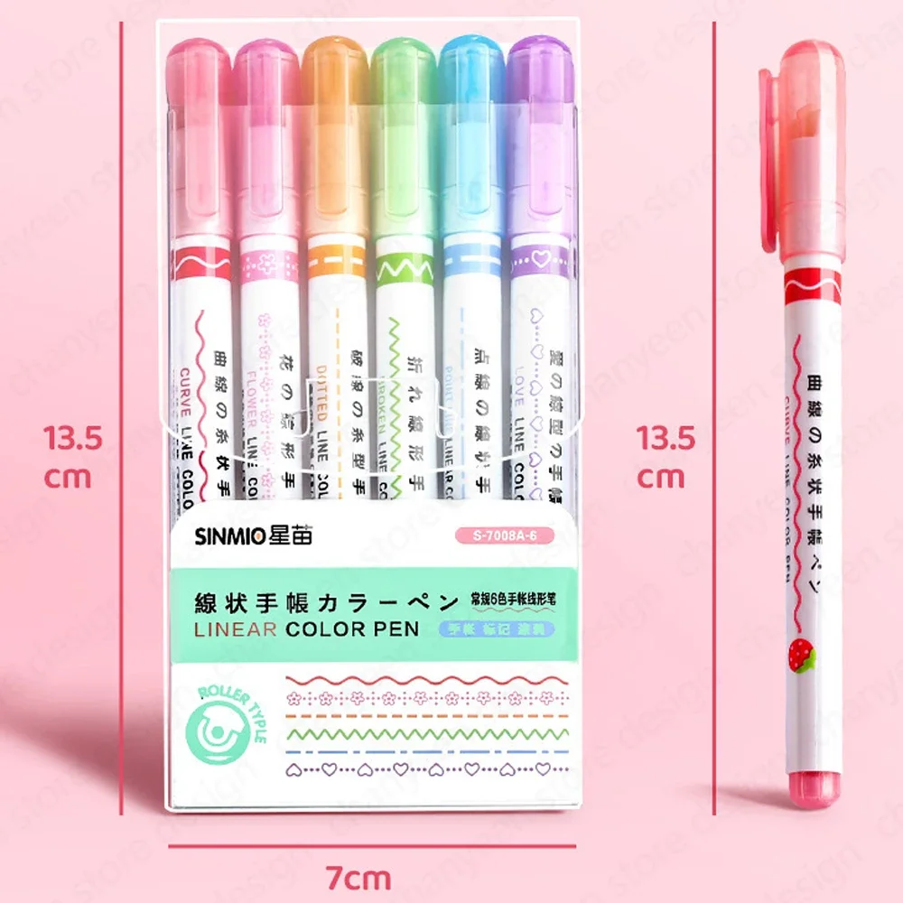6 Teile/satz Kawaii Blume Linie Form Highlighter Stift Roller Spitze Kurve Liner Marker Schreibwaren Zurück Zu Schule Büro Liefert Geschenke