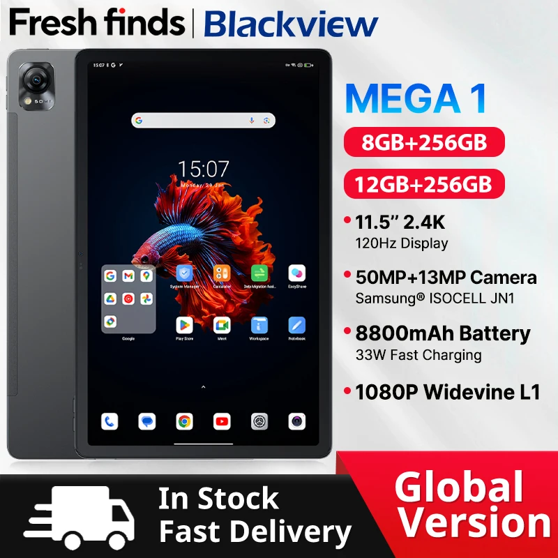 MEGA 1 Планшеты Blackview 11,5 дюймов 2,4K 120 Гц Дисплей 8 ГБ/12 ГБ 256 ГБ 50 МП Камера 33 Вт Быстрая зарядка Аккумулятор 8800 мАч MTK Helio G99