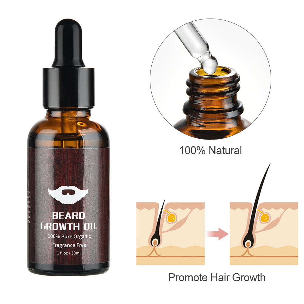 Kit de crescimento de barba 4 tamanhos, intensificador de cabelo, óleo essencial, hidratante, rolo de cera de cabelo, pente para homens, cuidados com estilo de barba