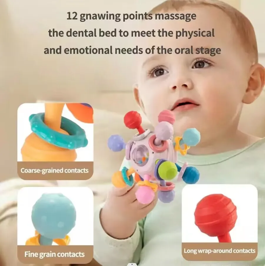 아기 몬테소리 장난감 0 12 개월 감각 딸랑이 Teether 파악 활동 개발 장난감 아기를위한 실리콘 젖니가 남 장난감