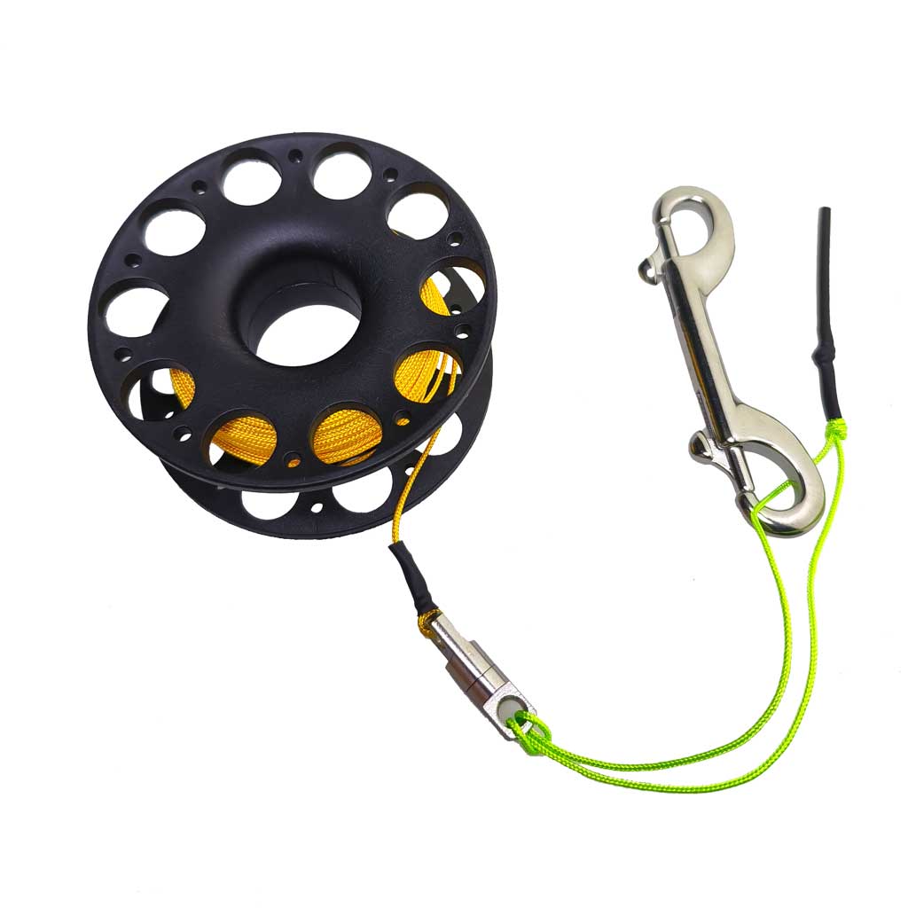 Carrete de buceo, carrete de dedo de 30 metros con tornillo de doble punta para buceo, Clip a presión, carrete de dedo para buceo para snorkel y buceo