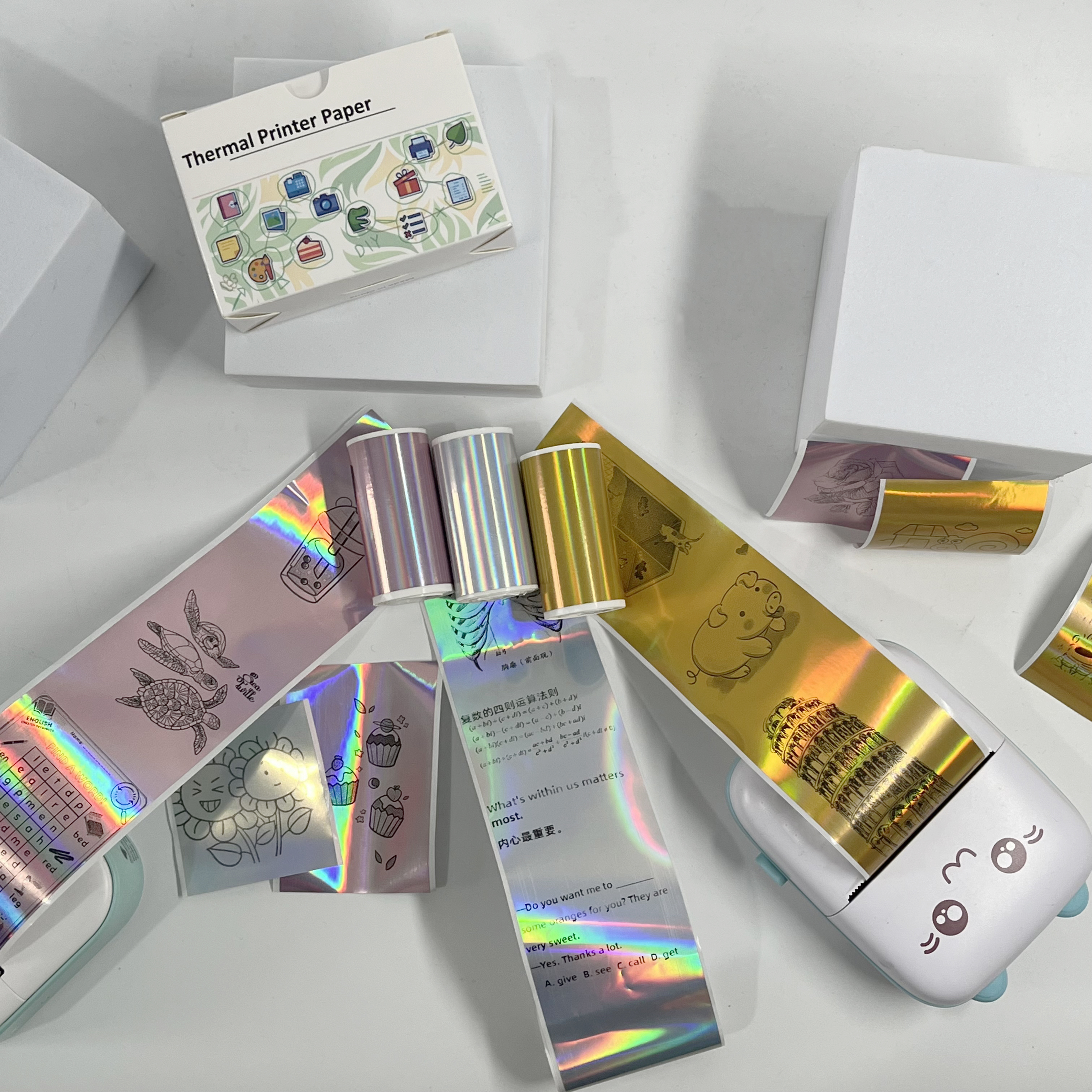 53mm Silver/Purple/Gold Holographic Thermal Sticker Paper for M02/T02/A6 Printers, Study Notes, Photo Journal