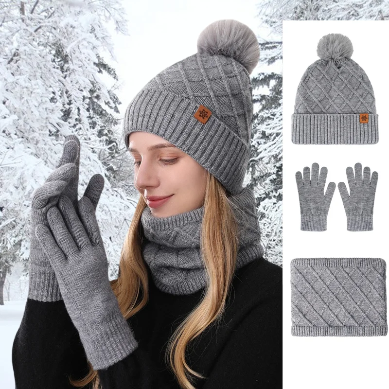 3 unids/set de gorro para mujer, conjunto de guantes y bufanda para Otoño e Invierno 2025, gorros cálidos para deportes exteriores, gorros de esquí, bufanda de cuello de lana