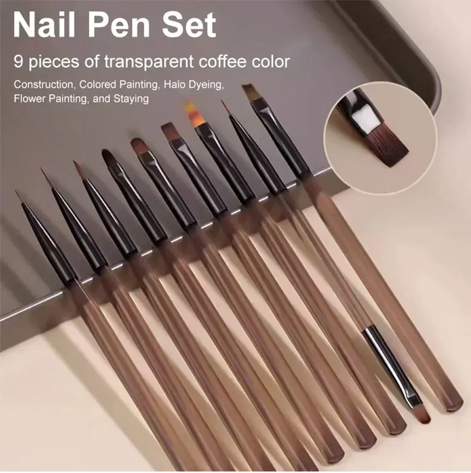9PCS 네일 브러쉬 라이너 DIY 페인팅 펜 매니큐어 아크릴 드로잉 브러쉬 네일 아트 디자인 네일 팁 디스플레이 페인팅 도구