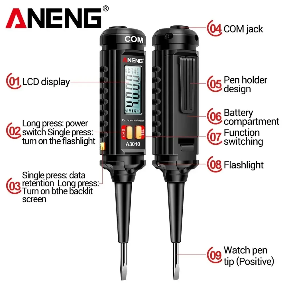 ANENG A3010 4000 Counts Smart Dual Use NCV Spannungserkennung Stifttyp Hintergrundbeleuchtung Multimeter Digitale automatische Rangierwerkzeuge