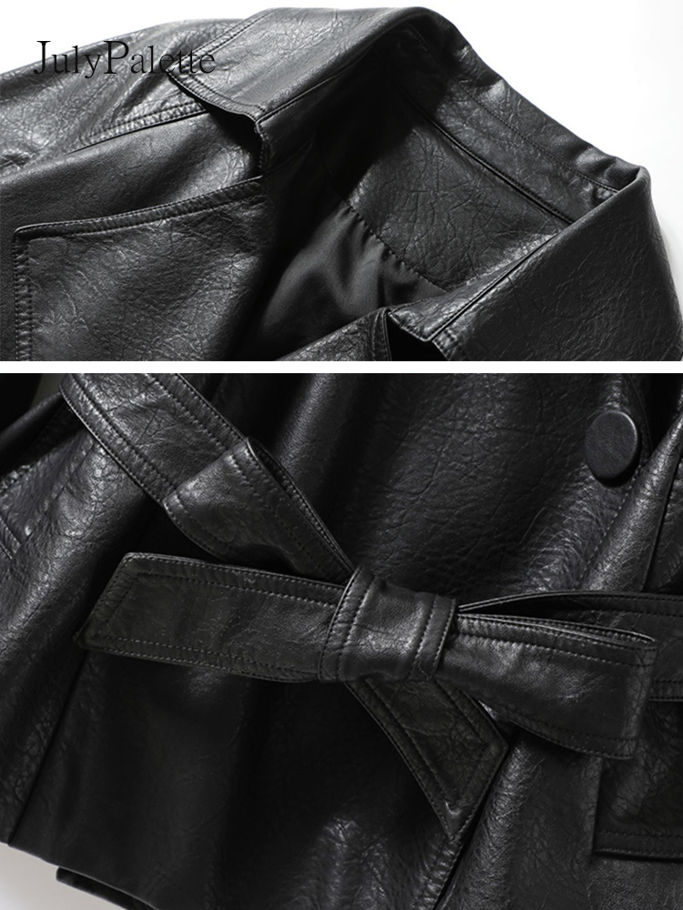 Julypalette-女性用シープスキンレザージャケット、ラペルコート、レースアップ、スリムウエスト、アウター、シックな女性、スプリット、M-2XL