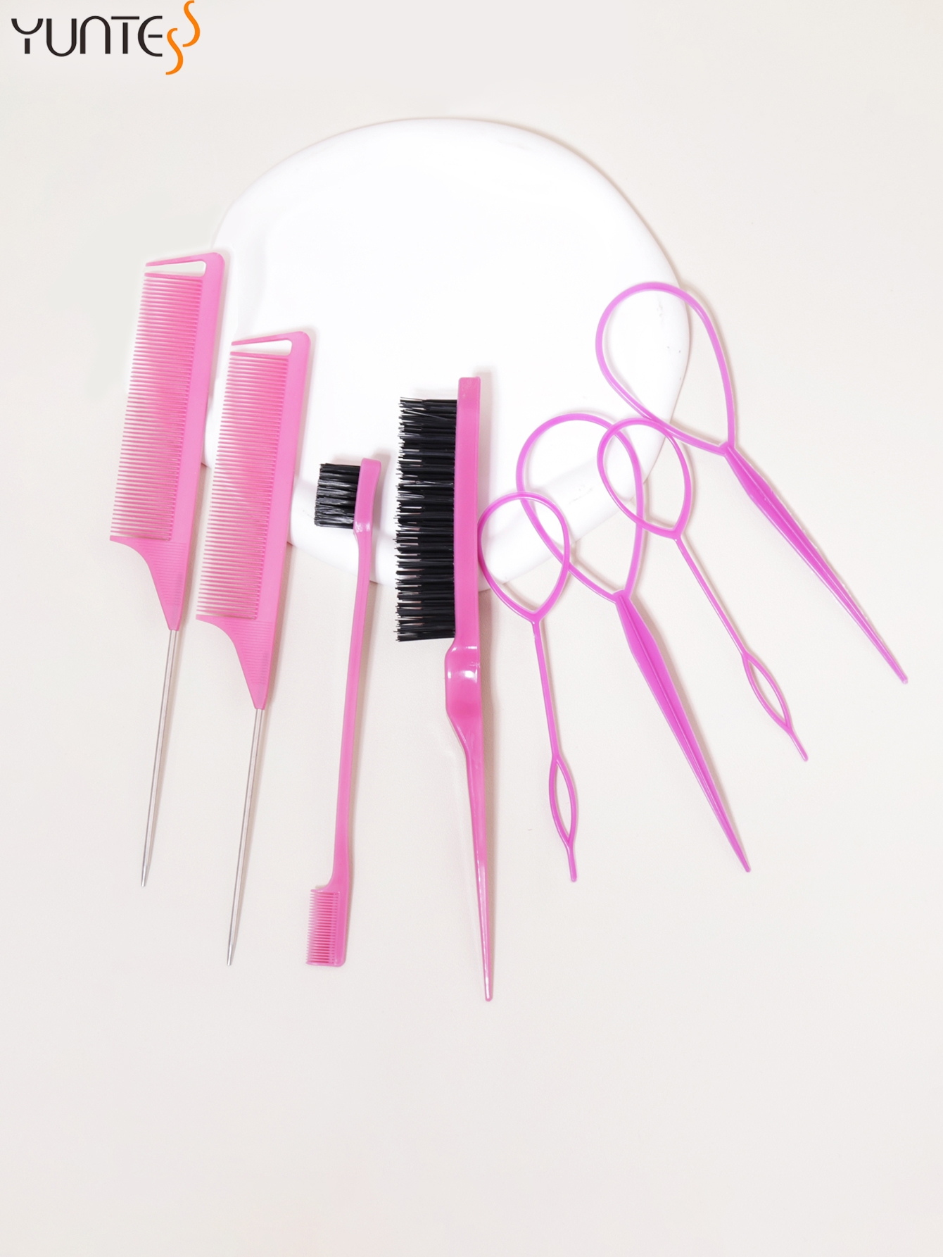 YUNTES 8 Uds juego de peine para peinar cepillo para el cabello, cepillo para el borde del peine de cola puntiaguda, herramienta para la cola del cabello herramienta para tejer peines de anillo para mujeres