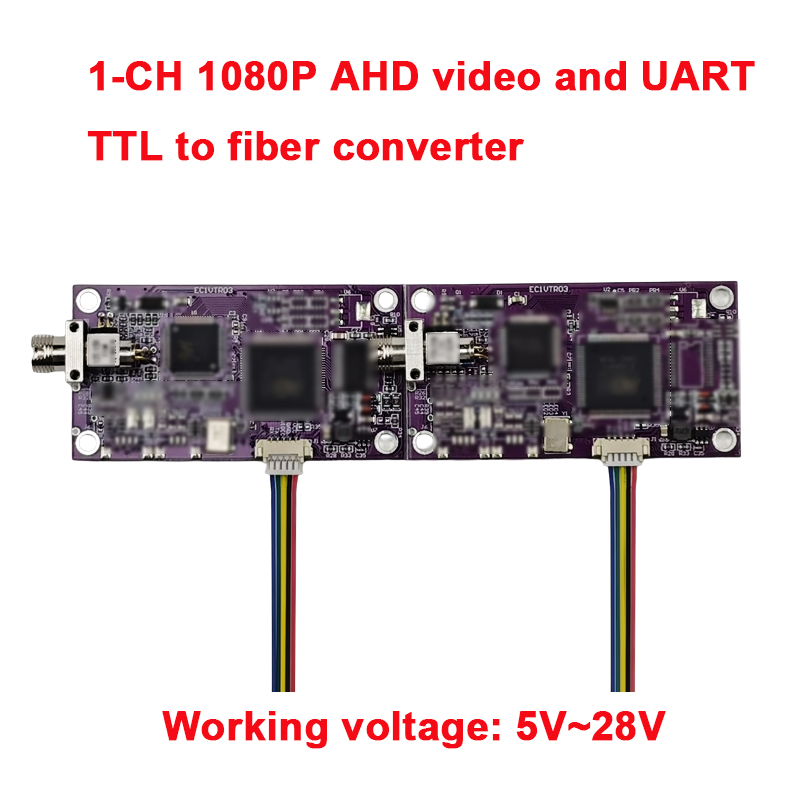 1-канальный преобразователь AHD 1080P и UART TTL в оптоволоконный, одномодовый одноволоконный одноволоконный FC/UPC, напряжение 0–20 км, 5–28 В