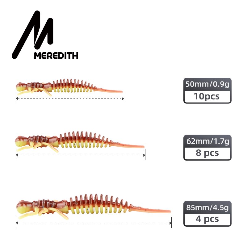 MEREDITH Larva Esche Morbide Esche Artificiali 50mm/10pcs Verme Da Pesca Silicone Bass Pike Minnow Swimbait Jigging Esche di Plastica