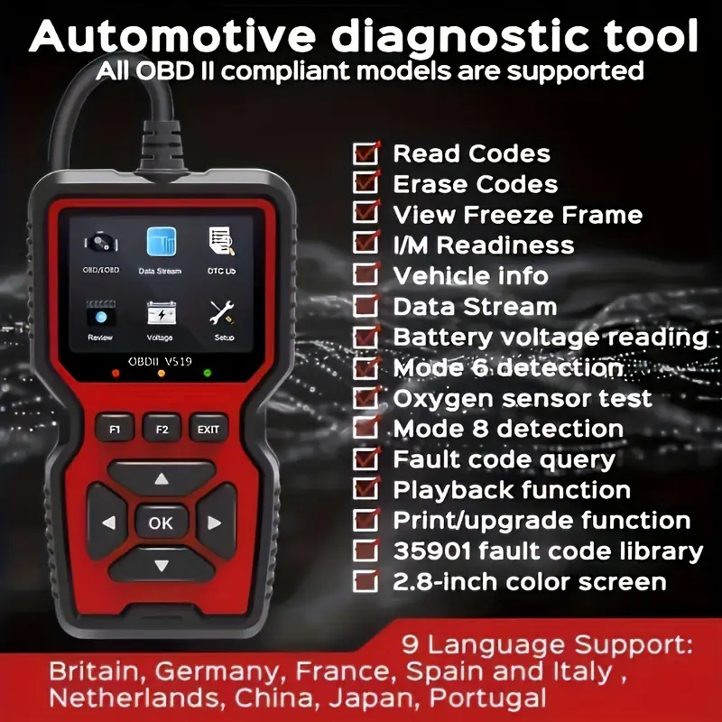 Obd2-Scanner-Diagnosetool, – Professionelles Codeleser- und Scan-Tool für Echtzeitdaten, Check-Engine-Licht- und Diagnosecode-Auto-Diagnose-Scan-Tool – Geeignet für alle Obdii-Autos seit 2003 – ein großer Helfer für Mechaniker und Autobesitzer