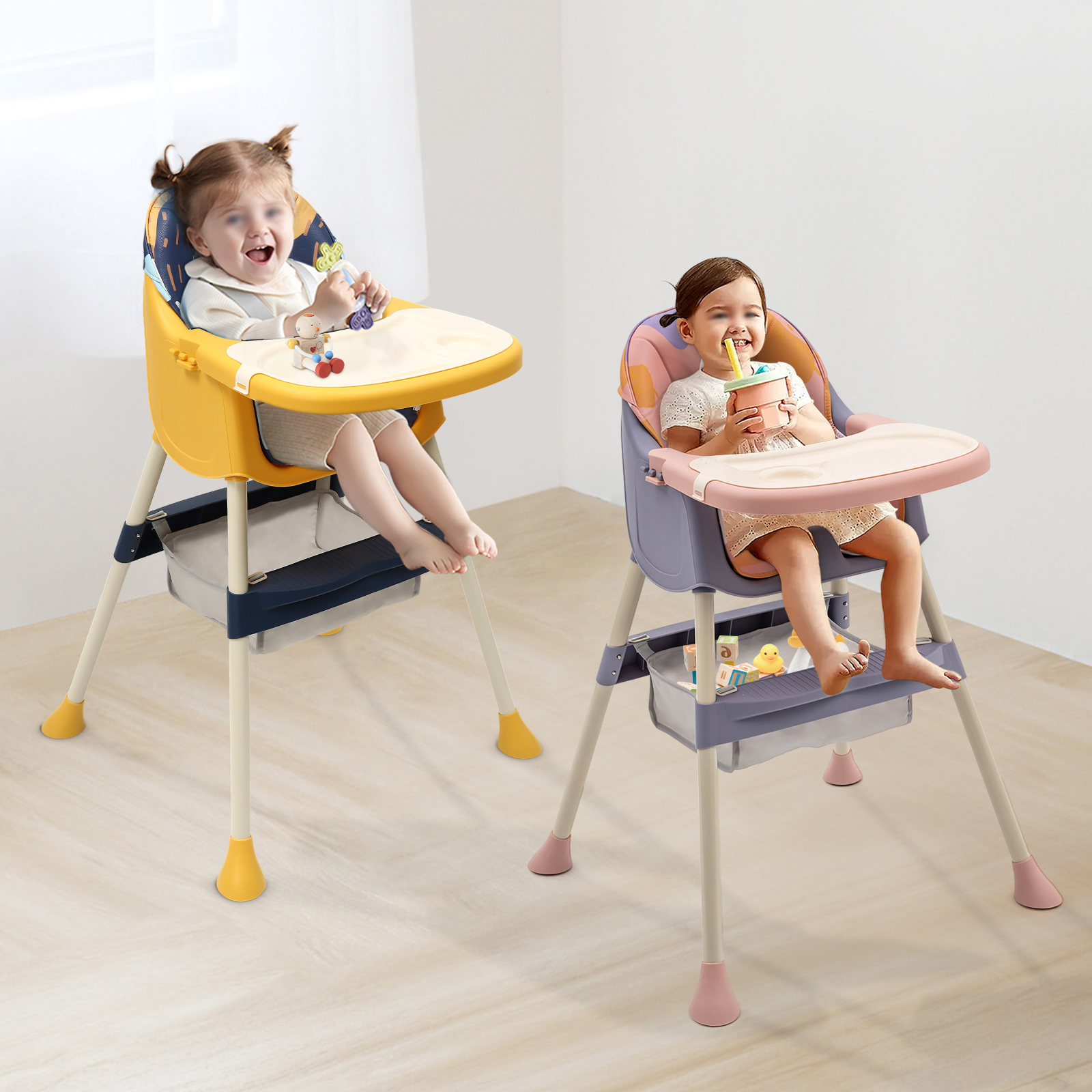 Cadeira alta 4 em 1, cadeira alta dobrável para crianças, assento portátil para bebês, cadeira alta compacta com alça, assento de viagem