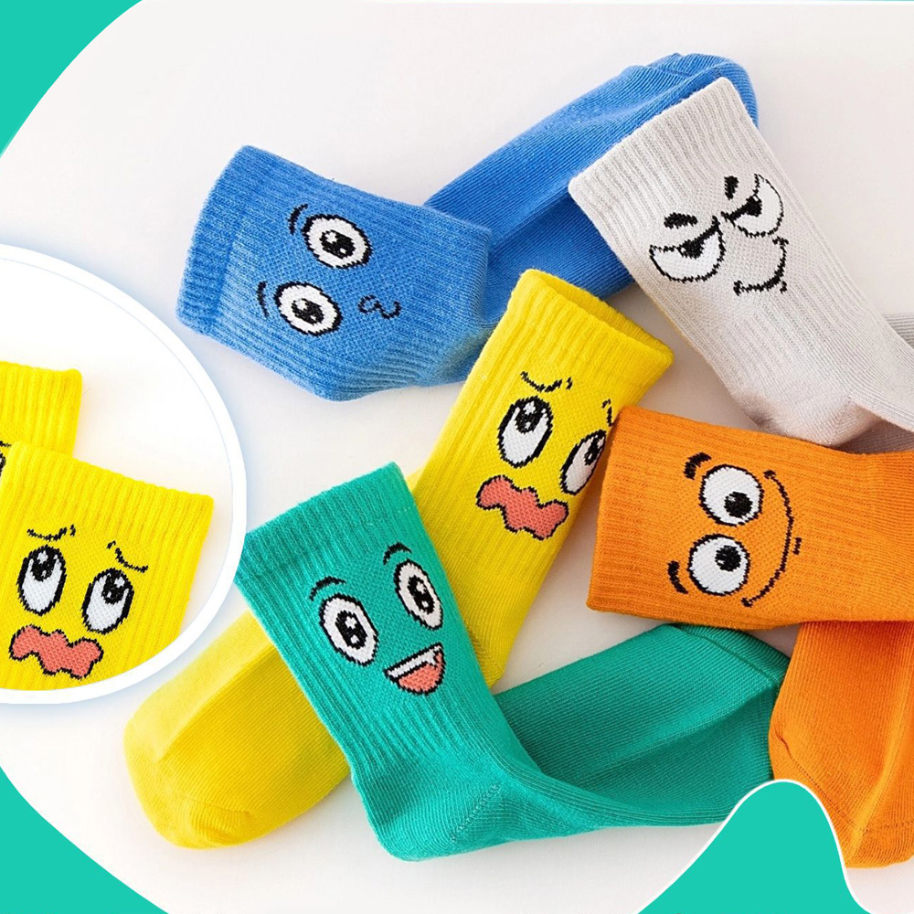 5 paia di calzini per bambini Emoticon Modello viso divertente Calzini comodi e traspiranti per ragazzi e ragazze