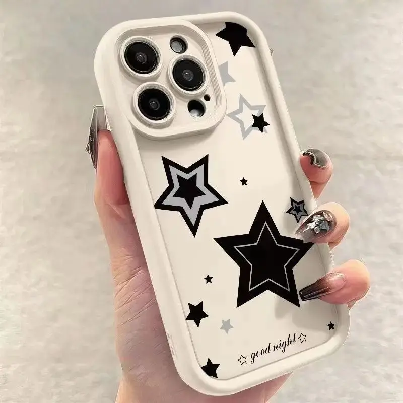 Casing silikon bintang merah muda lucu, penutup HP tahan guncangan untuk iPhone 15 14 Pro Max 13 12 11 Pro Max X XS XR 7 8 15 14 Plus SE 2024