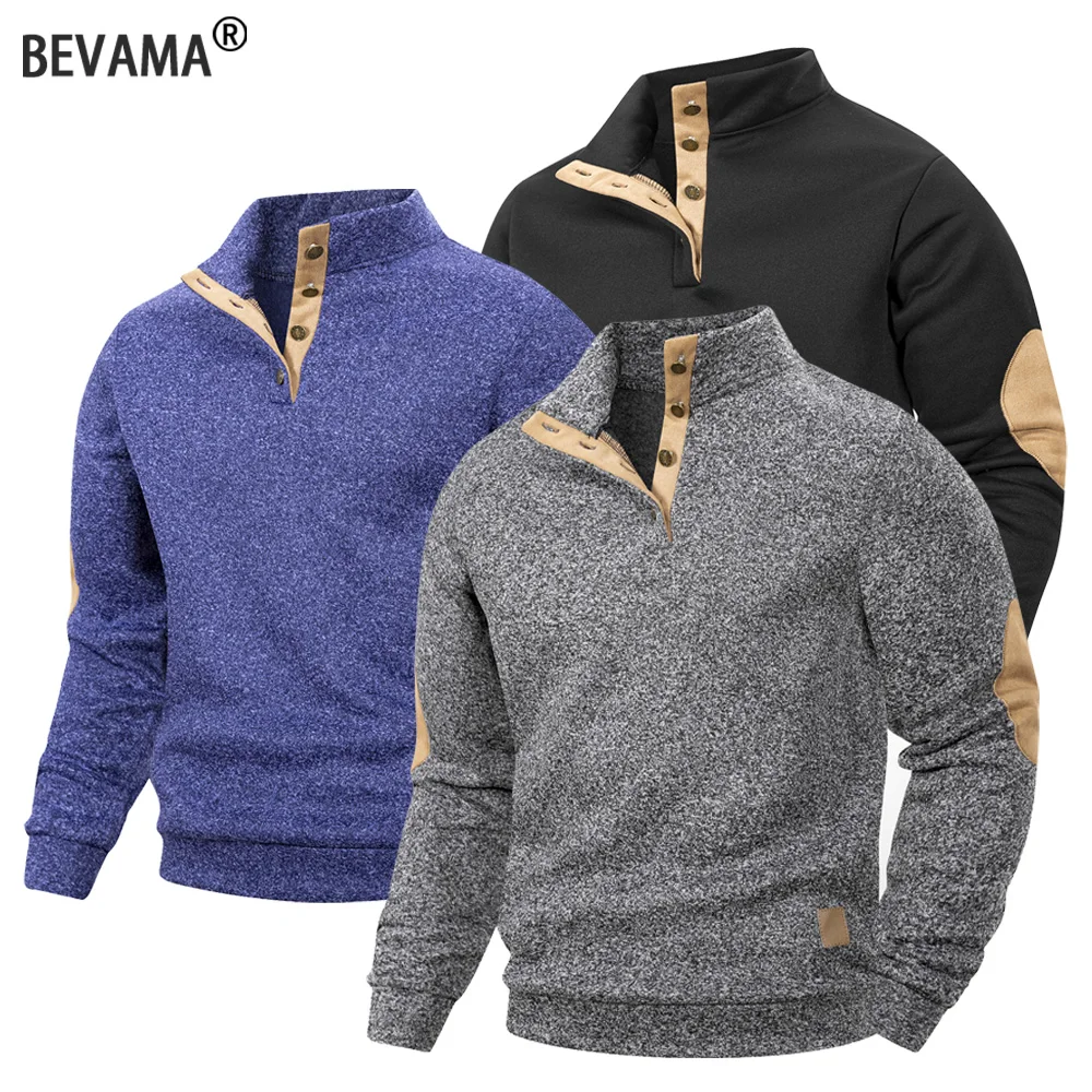 Frühling Herbst Herren Casual Pullover Button-Down Stehkragen Henley Polo Mäntel Langarm Stehkragen Sweatshirts für Sport