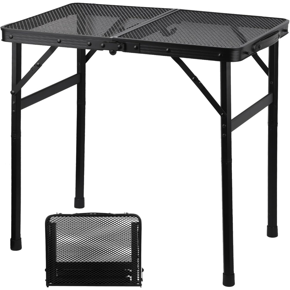 Grill Table For Outside,Lightweight Aluminum Folding Portable Metal Mesh Outdoor Grill Table For Camping Cooking BBQ RV Picnic