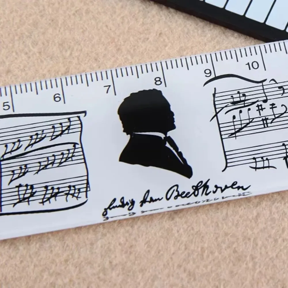 Cancelleria per ufficio Musica Righelli dritti Gatto creativo Nota musicale Pianoforte Righello trasparente Segnalibri Fornitura di scala di misurazione