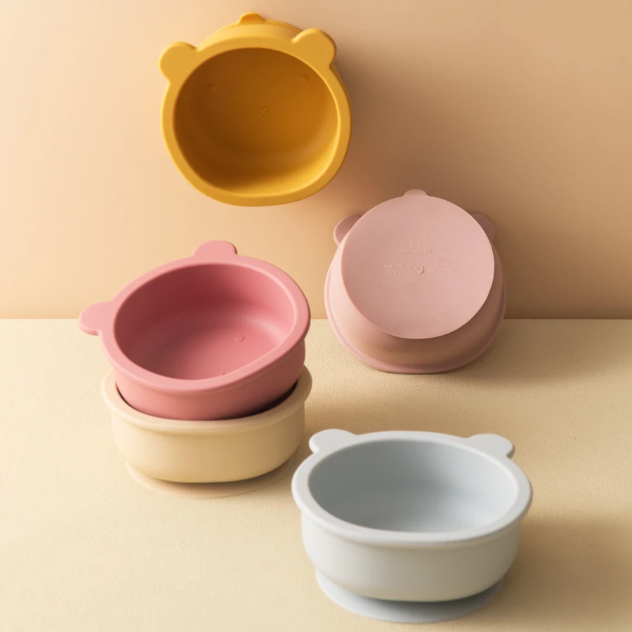 Vaisselle en Silicone pour bébé, ensemble de dîner à aspiration, formation à l'alimentation, articles pour bébé, bol en forme d'ours mignon de dessin animé, vaisselle pour tout-petits 1 pièce