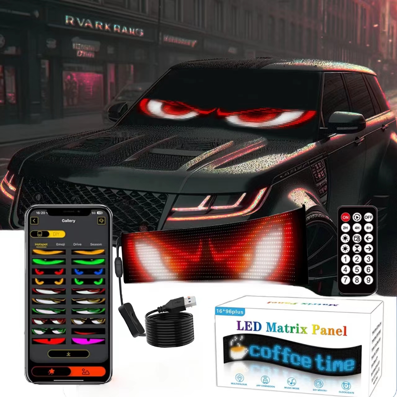 DIY โปรแกรมจอแสดงผลบลูทูธ App ควบคุมโลโก้รถ Windows บาร์ปาร์ตี้รถ LED Matrix พิกเซลยืดหยุ่นแผง Night Light