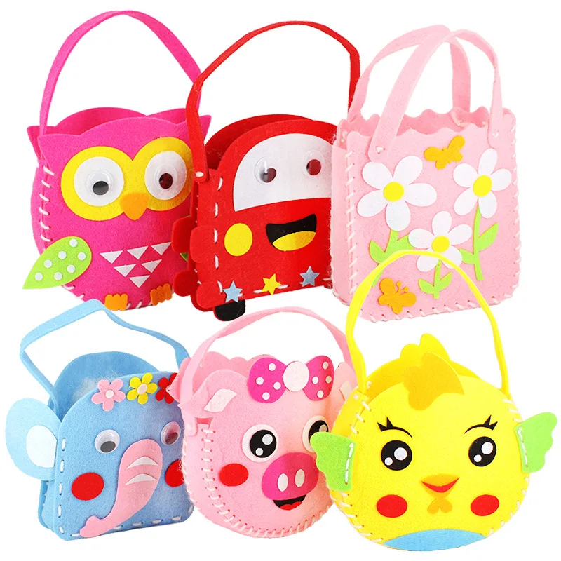 Tecido diy bolsa crianças artesanato brinquedo mini saco de pano não tecido colorido saco feito à mão dos desenhos animados animais crianças bolsas