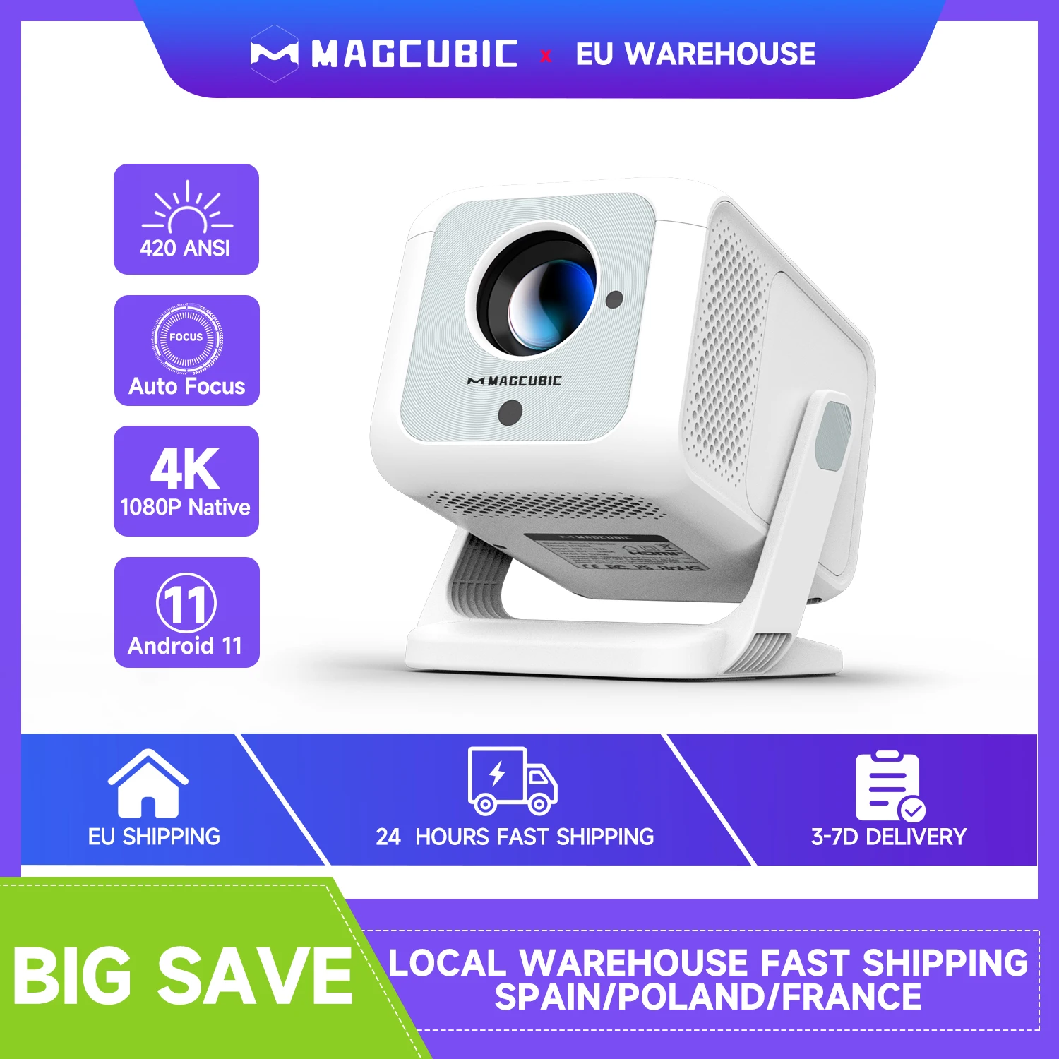 Projektor przenośny Magcubic HY310X 4K 420ANSI WiFi 6 Auto Focus Android 11 Obsługa Full HD 1080P Kino Domowe Plenerowe
