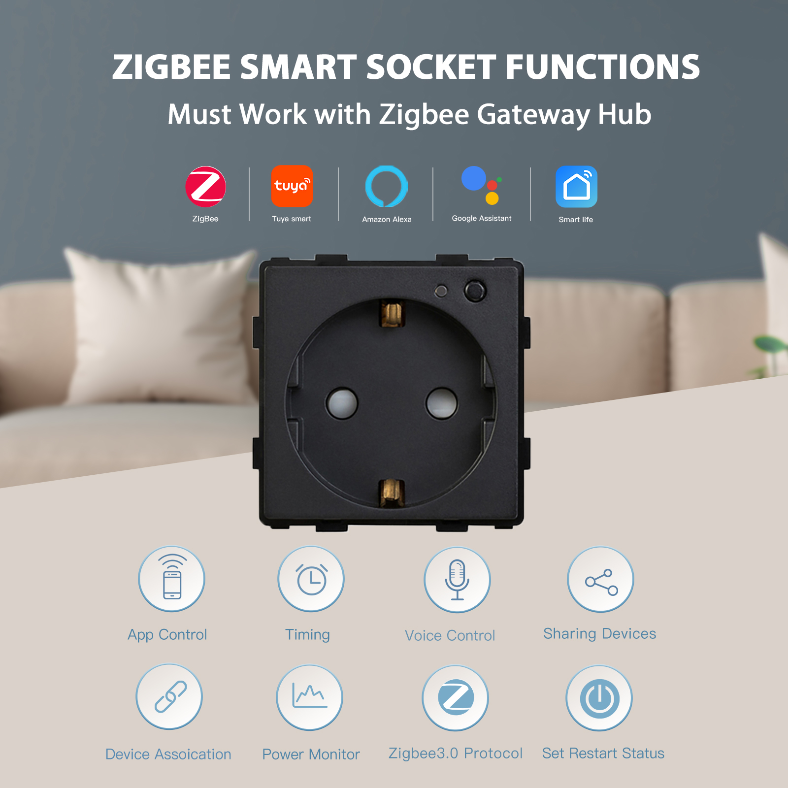 Настенная розетка BSEED ZigBee, функциональная часть, монитор мощности, умный монитор мощности, розетки для ключей, приложение Google Smart Life, розетка Alexa EU Standa