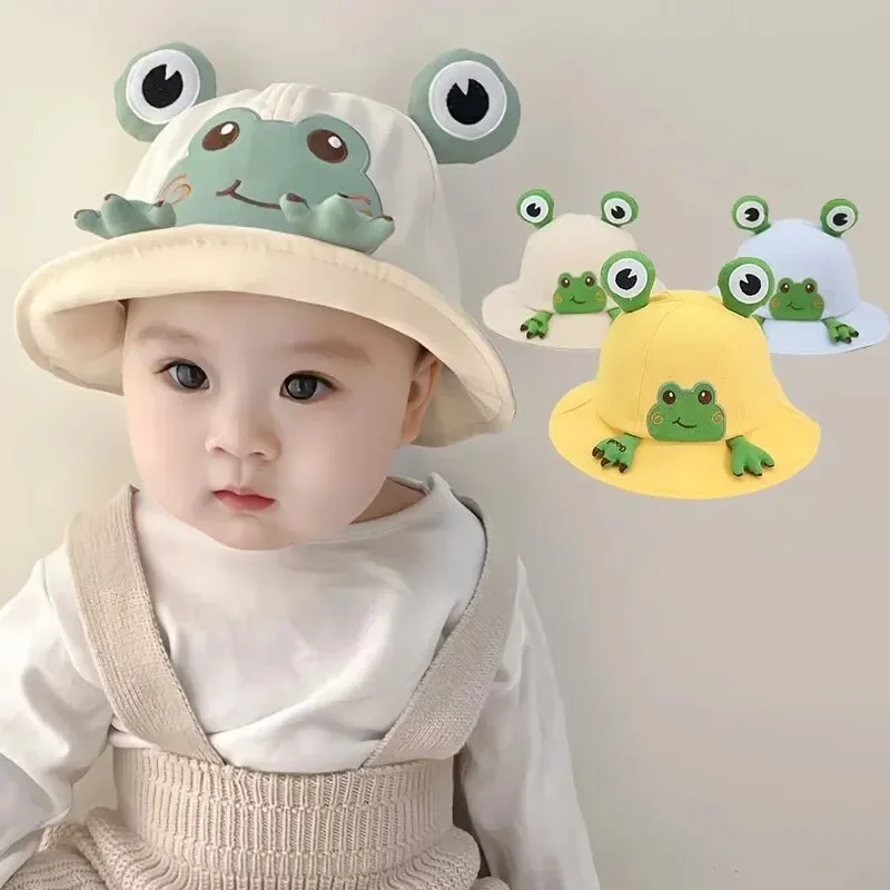 Clearance_Soft Cappello in cotone con motivo rana cartone animato, adatto per neonati e ragazze, cappello da pescatore per lezioni all'aperto, sole