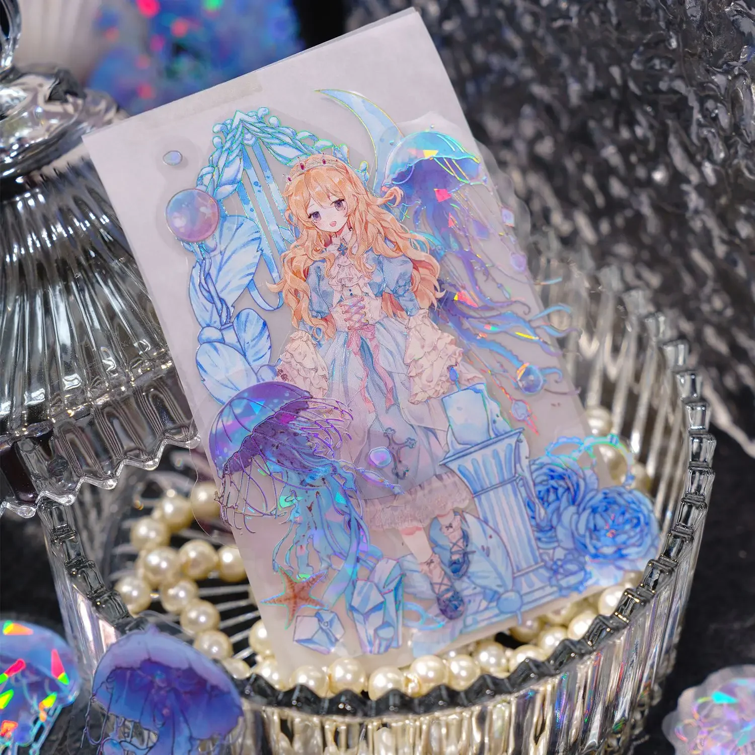 Journamm 20 ピース/パックきらきらクラゲステッカーレーザーシルバーコラージュジャンクジャーナル DIY スラップブッキングペット美学装飾ステッカー