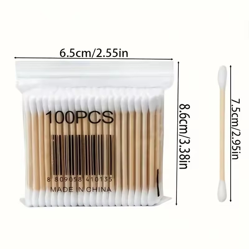 Double headed cotton ladies' makeup cotton swab, wooden stick, nose and ear cleaning tool