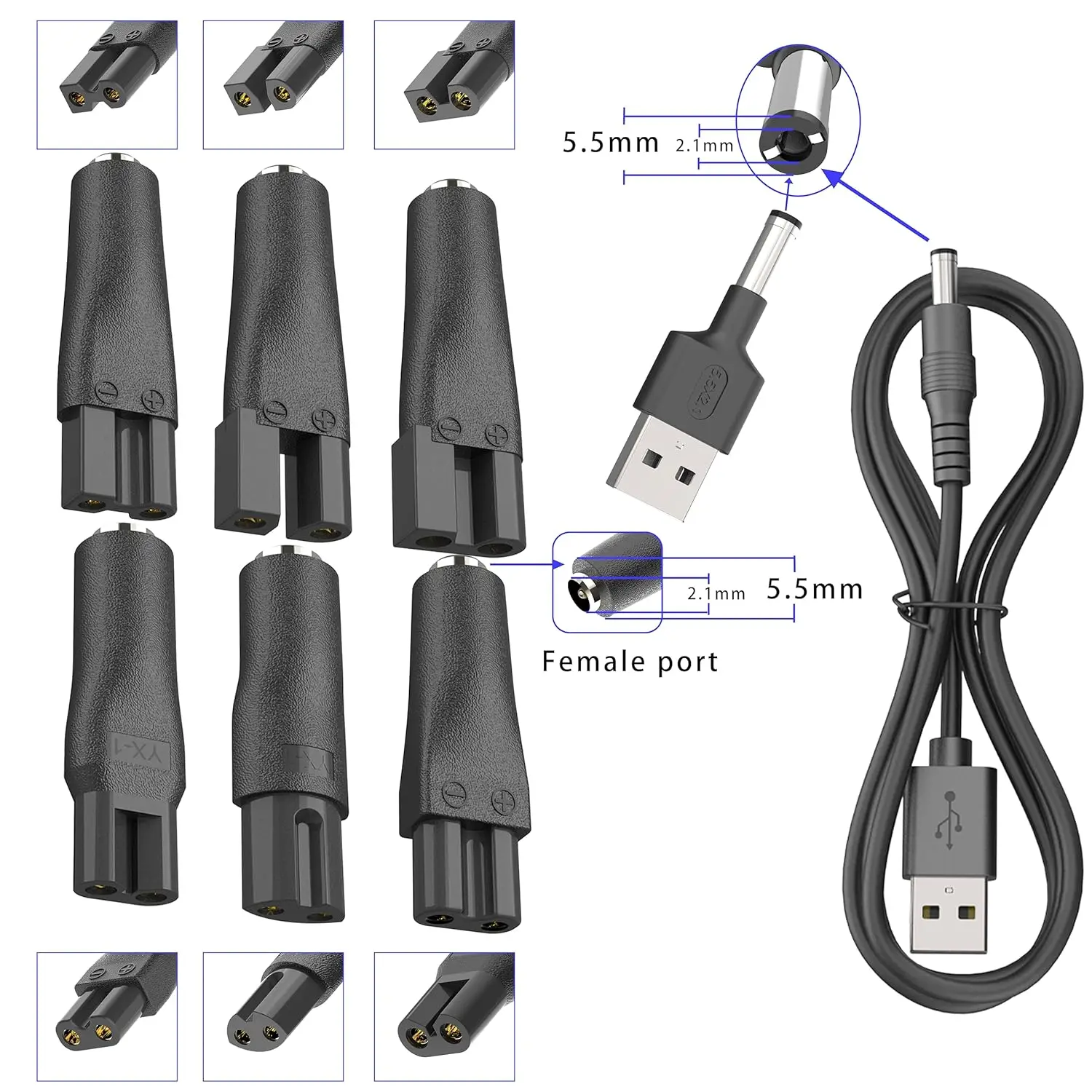 LISI 8 PCS Cavo di alimentazione Caricatore di ricambio da 5 V Adattatore USB adatto a tutti i tipi di tagliacapelli, regolabarba, rasoi