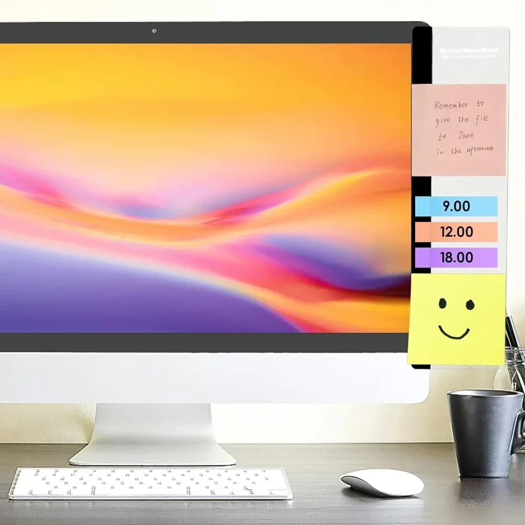 Computador Sticky Note Holder para Homens e Mulheres, Acessórios de Mesa, Monitor Memo Board, Message Board Supplies, 1Pc