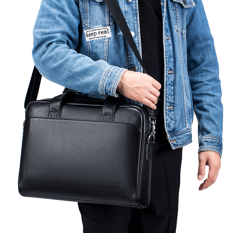 Heren handtas van rundleer met toplaag, diagonaal kruis, kantoortas, laptoptas - stijlvol zakenreisaccessoire