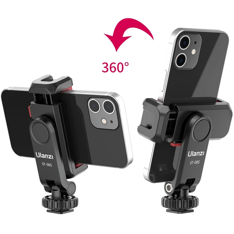 Ulanzi ST-06S 360 ° Soporte giratorio para teléfono, montaje Vertical para teléfono, trípode con zapata fría, abrazadera de Clip para teléfono, vídeo Vlog