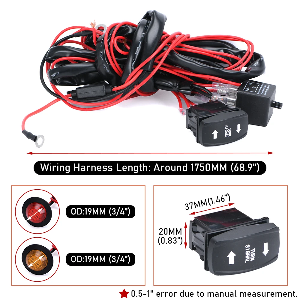 Universal 12v atv utv rocker switch turn signal kit rua legal com 8 lâmpadas de sinal esquerda & direita para polaris ranger rzr