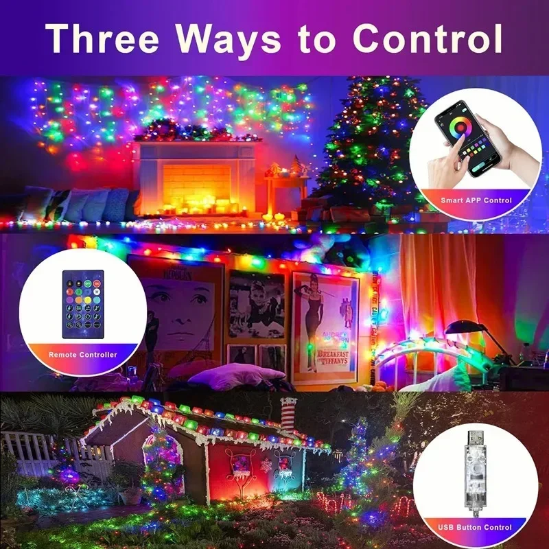 RGBIC LED String Lights Smart Bluetooth App Control DIY String Wedding Christmas Fairy Light Festoon Home Party Decor Garland
