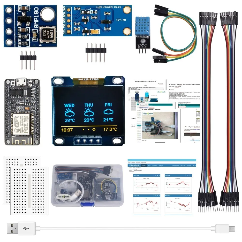Wetterstation-Kit Luftfeuchtigkeit und Umgebung BMP 180 Drucksensor ESP8266 KIT 8266 Kit