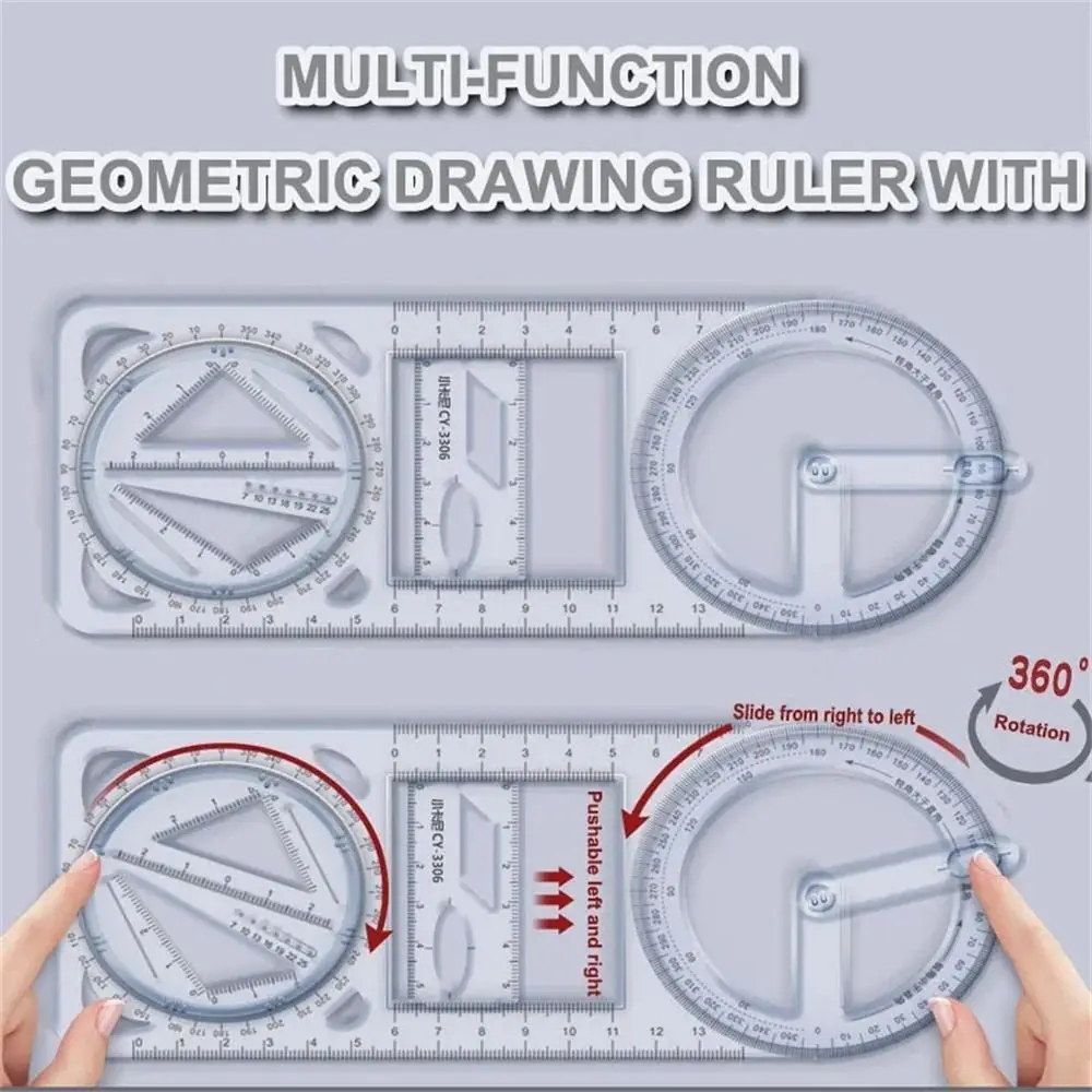 Activity Angle Drawing Ruler Multifunctional 360 ° Movable Geometry Ruler Ruler Straight Plastic Drawing Template Primary School