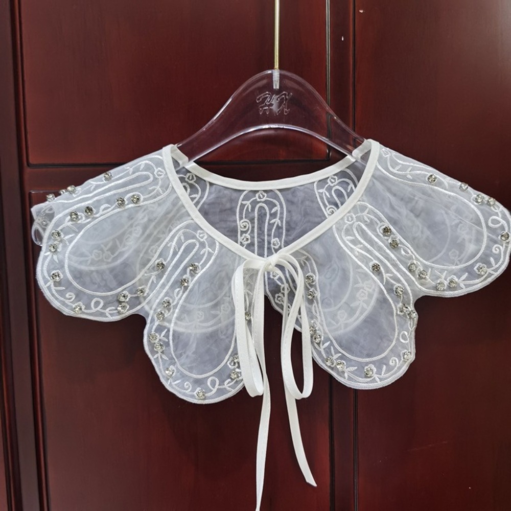 Cuello de Insignia de encaje para mujer, bordado de Organza, chal con cordones, camisa desmontable, capa, collares falsos, nuevo