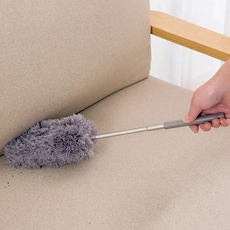 Retractable Duster สแตนเลสยาวแปรงปัดฝุ่นรถเครื่องมือทําความสะอาดในครัวเรือนไมโครไฟเบอร์ฝุ่นไก่ Feather
