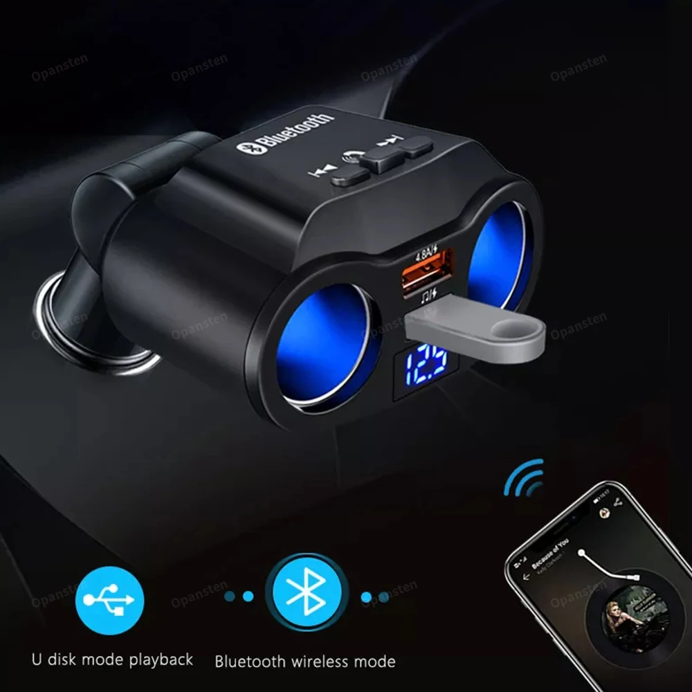 Isqueiro do carro divisor carregador duplo usb qc 3.0 carga rápida 12v auto transmissores fm bluetooth soquetes de chamada mãos-livres