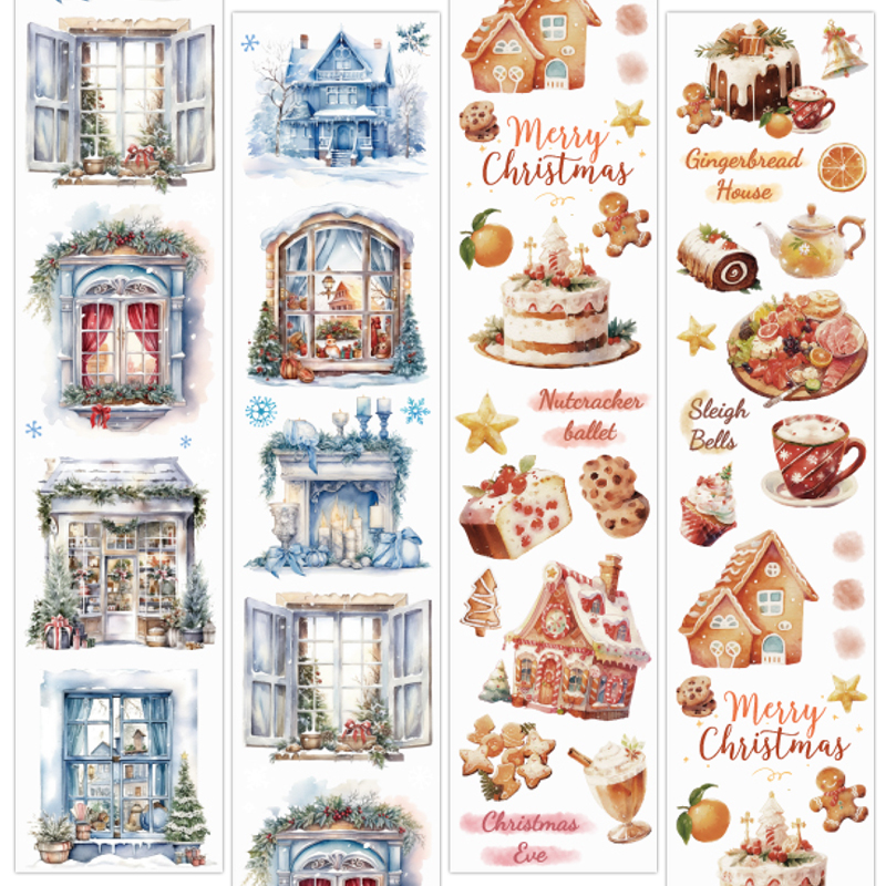 Mr. Paper, 6 Styles, 200cm/roll, Matte PET Sticker Tape, Christmas Themed Series Sticker Decoration Scrapbook Phone Case