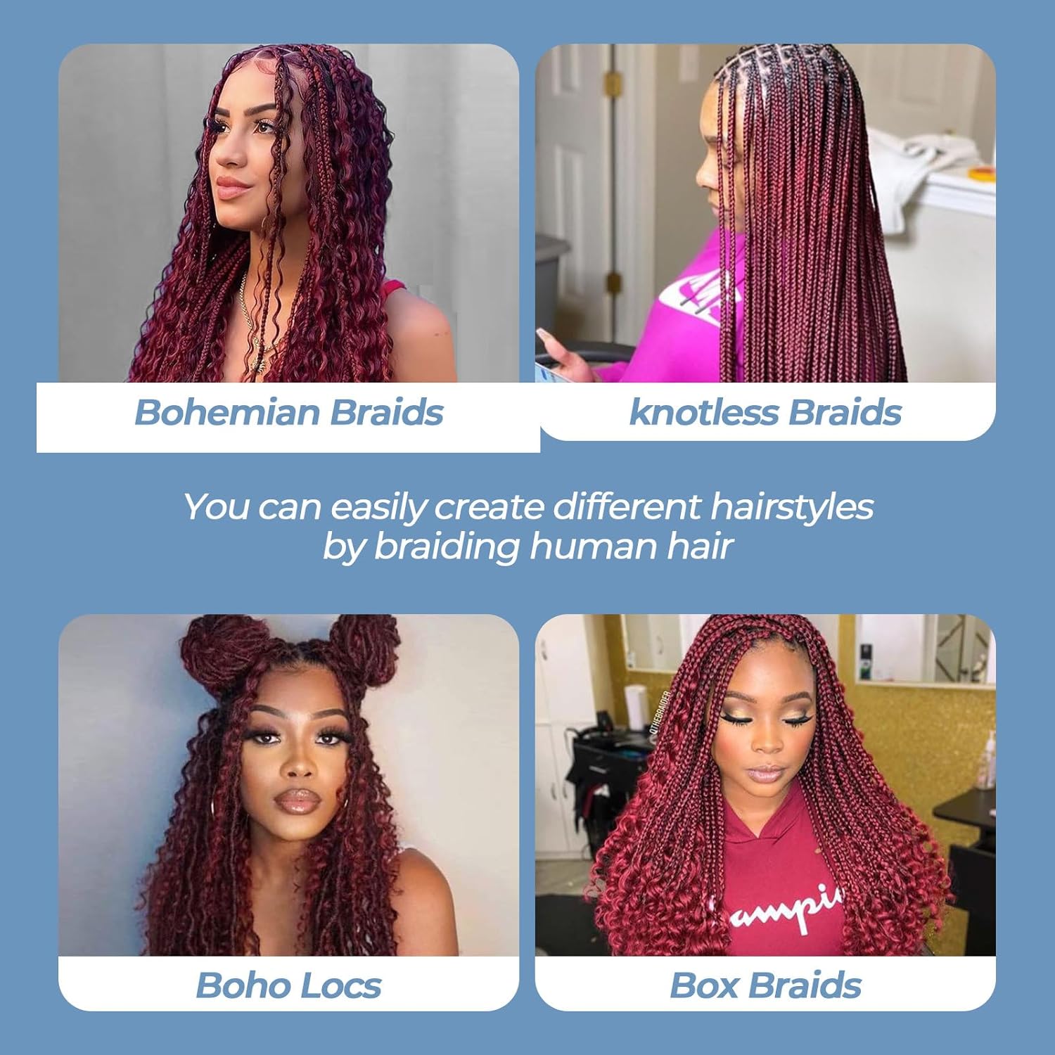 Bordeaux 99J #   Bulk Echt haar Geen inslag 1 bundel 50g Diepe golf Echt haar Bulk voor vlechten 10A Krullende extensions voor Boho-vlechten